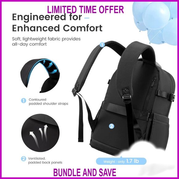 Quilted Puffer Laptop Backpack 15.6 Inch Lightweight Spacious Travel Work